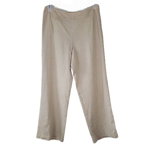 Talbots Petites Sz 12 Women's Irish Linen Pants Tan Wide Leg Lined Interior - Picture 1 of 9